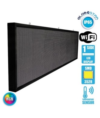 GLOBOSTAR® DISPLAY 90295 Κυλιόμενη Ψηφιακή Επιγραφή P10 Μονής Όψης LED AC 220-240V Αδιάβροχο IP65 RGBW - WiFi Control μέσω FK APP - Αισθητήρας Θερμοκρασίας & Υγρασίας - Μ264 x Π9 x Υ72cm - 2 Χρόνια Εγγύηση